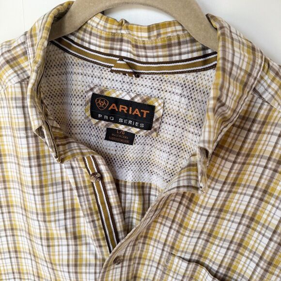 Ariat Men’s Pro Series Short Sleeve Button Down Large. Yellow/Brown. Western. - Picture 4 of 6